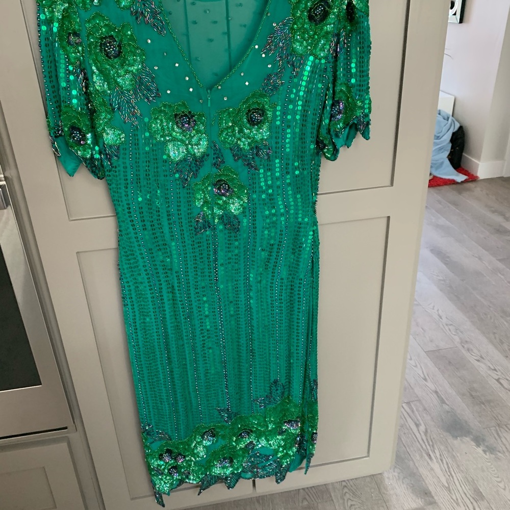 Vintage beaded and sequenced night dress green